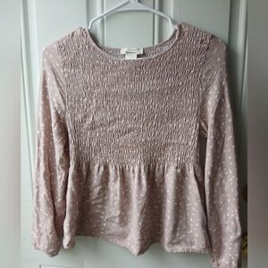 URBAN Romantics Blush Polka Dot Blouse XS Smocked Top